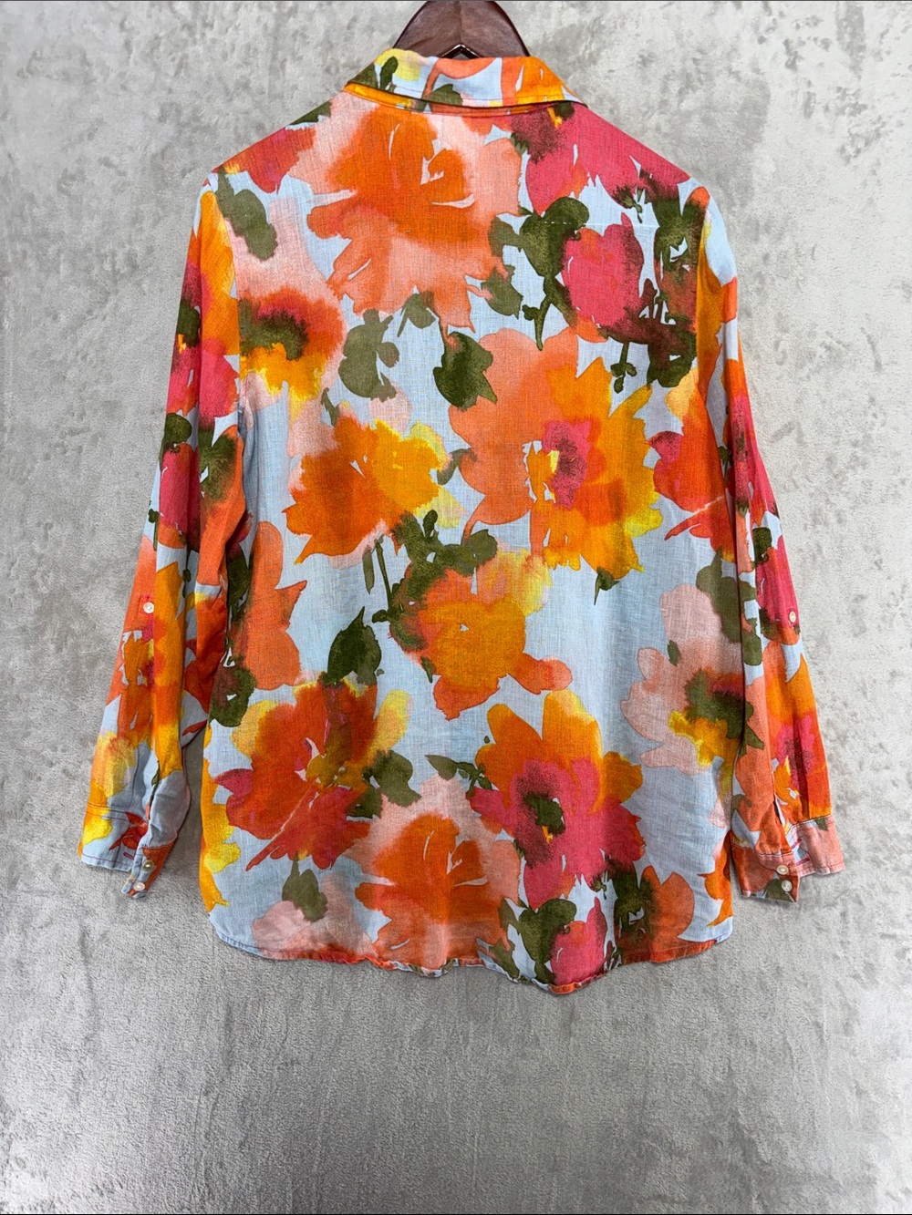 Joie Floral Long Sleeve Linen V Neck Button-Down Blouse Size L - Picture 4 of 7